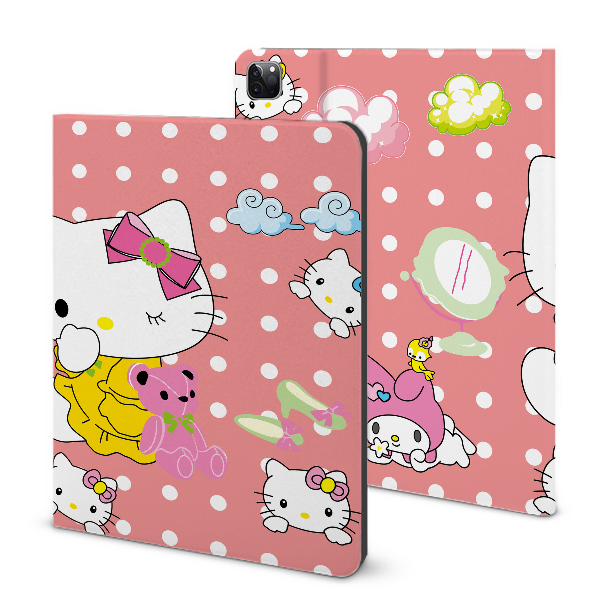 （画像用） Hello Kitty ハローキティ IPad ケース ブック型 PUレザー TPU 耐衝撃 軽量 薄型 ペン収納なし 全面保護 IPad 各モデル対応